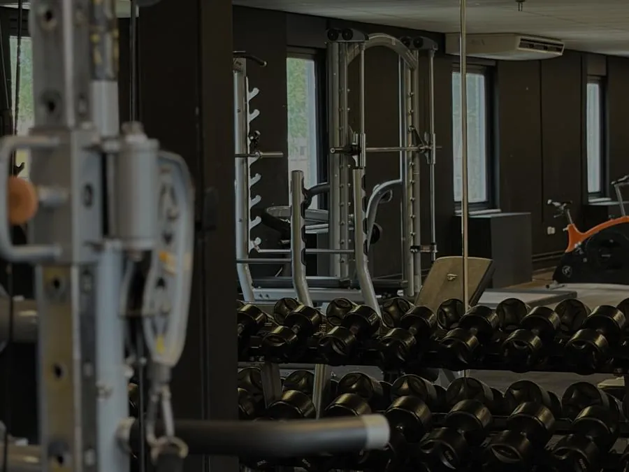 Dumbbell-rack en krachtstation bij het raam in Medivitaal Fitness Bergen